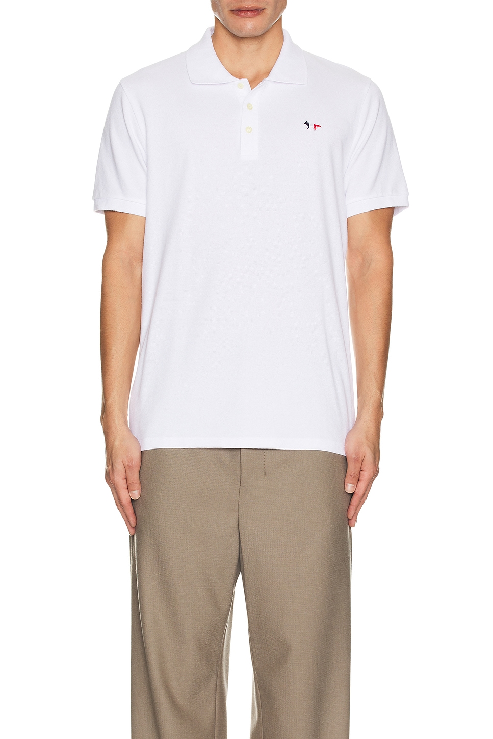 Image 1 of Maison Kitsune Tricolor Fox Patch Polo in White