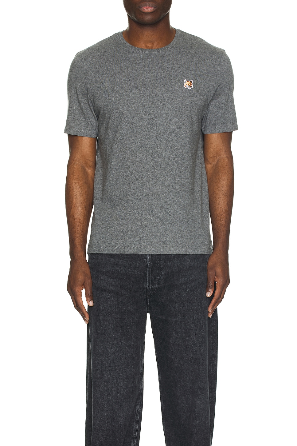 Image 1 of Maison Kitsune Fox Head Patch Regular T-Shirt in Dark Grey Melange