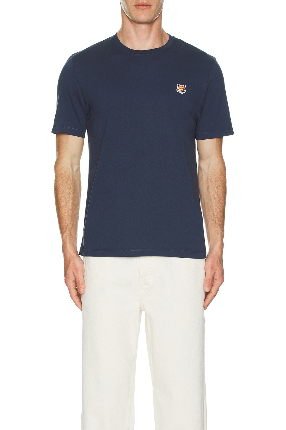 Image 1 of Maison Kitsune Fox Head Patch Regular T-Shirt in Ink Blue