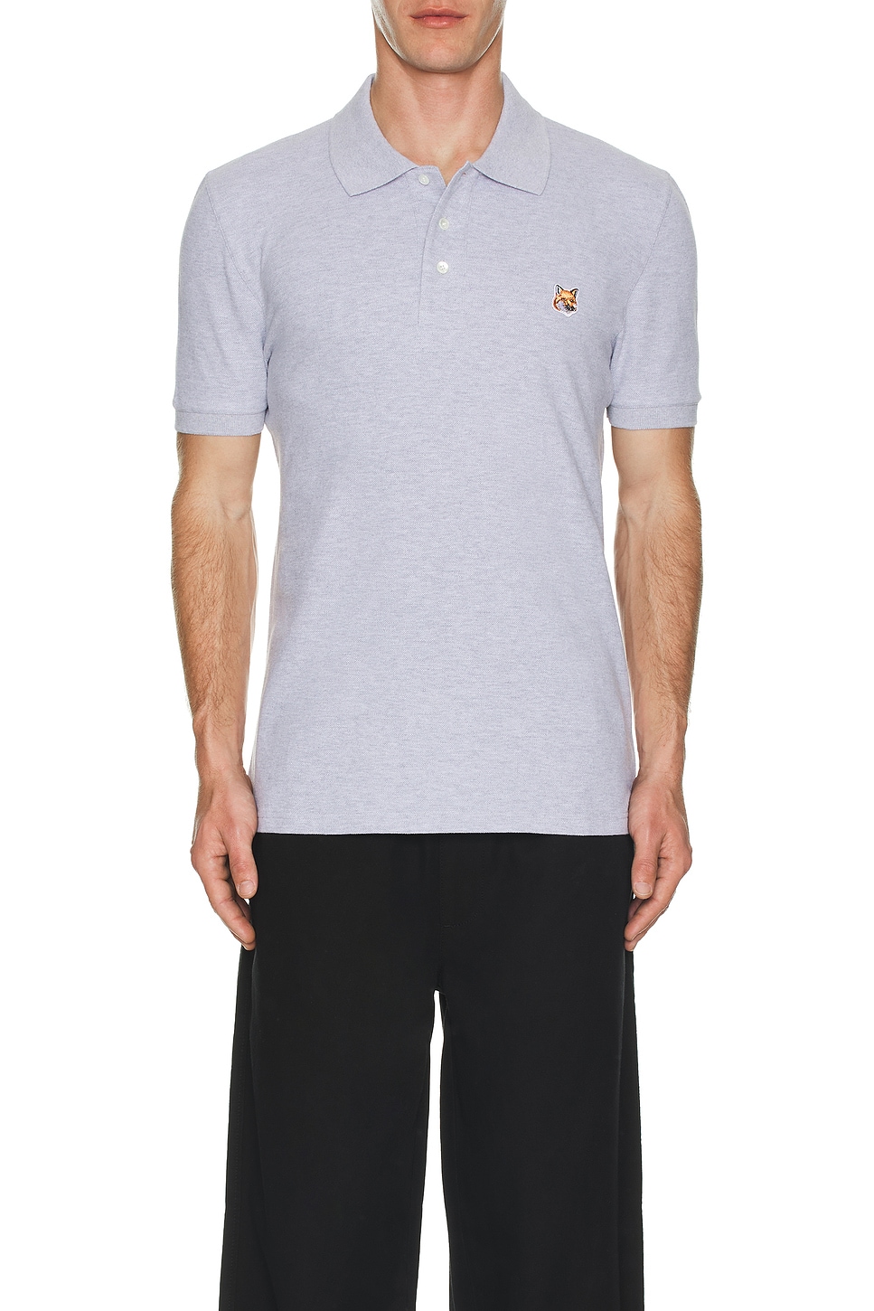 Image 1 of Maison Kitsune Fox Head Patch Regular Polo in Light Grey Melange