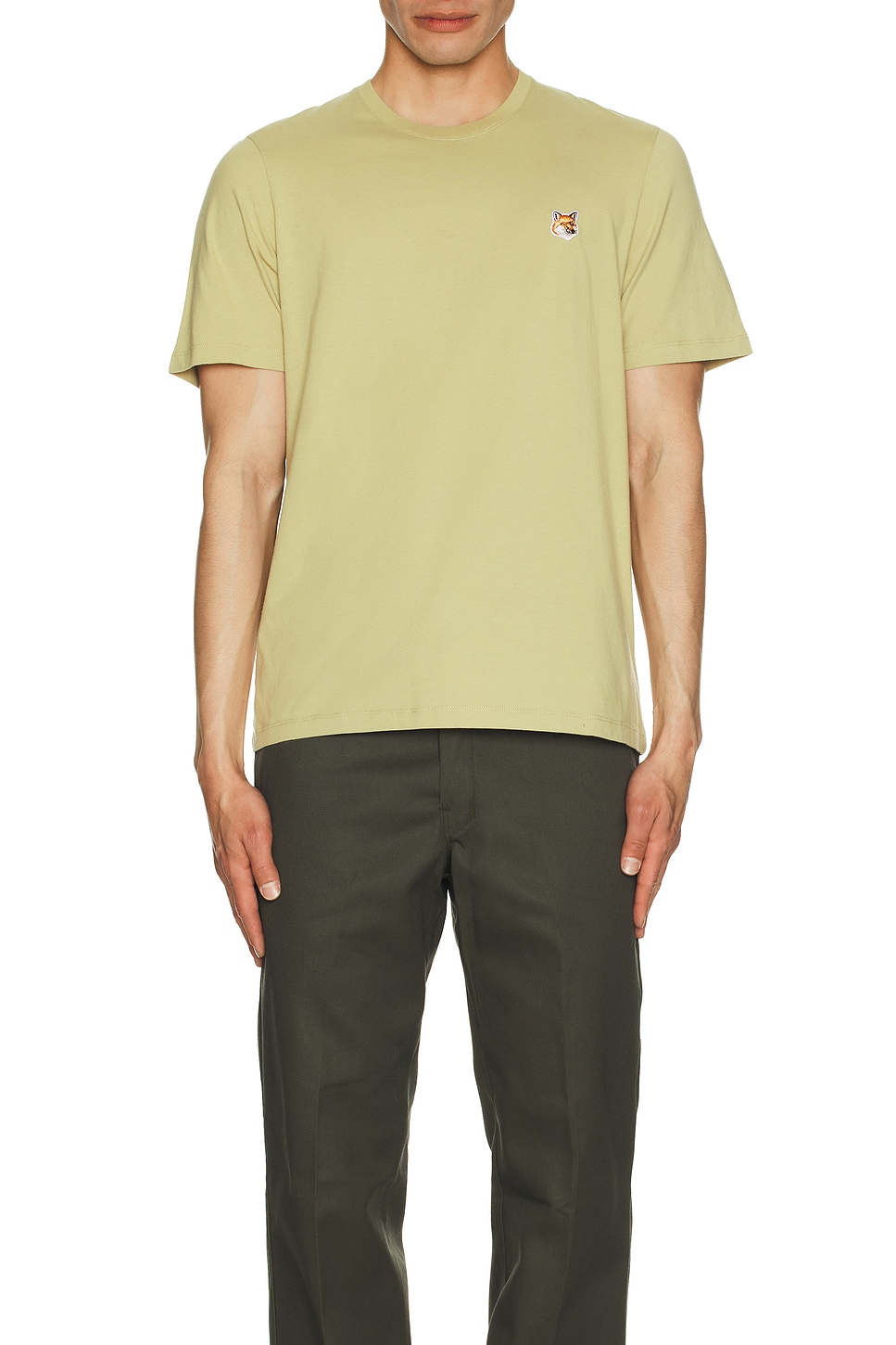 Image 1 of Maison Kitsune Fox Head Patch Regular T-Shirt in Canvas