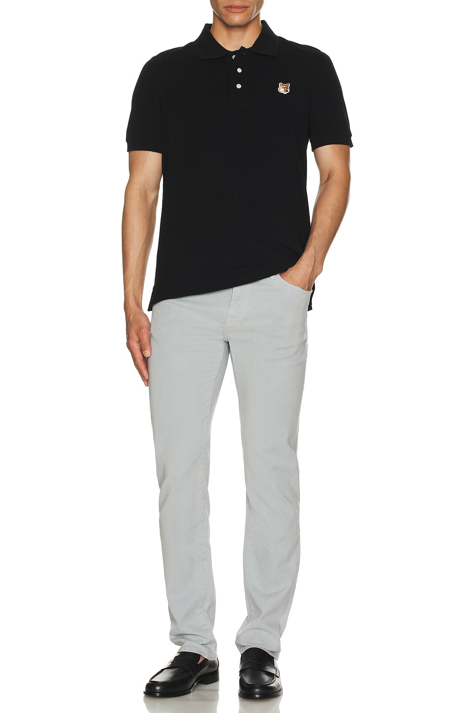 Image 1 of Maison Kitsune Fox Head Patch Regular Polo in Black