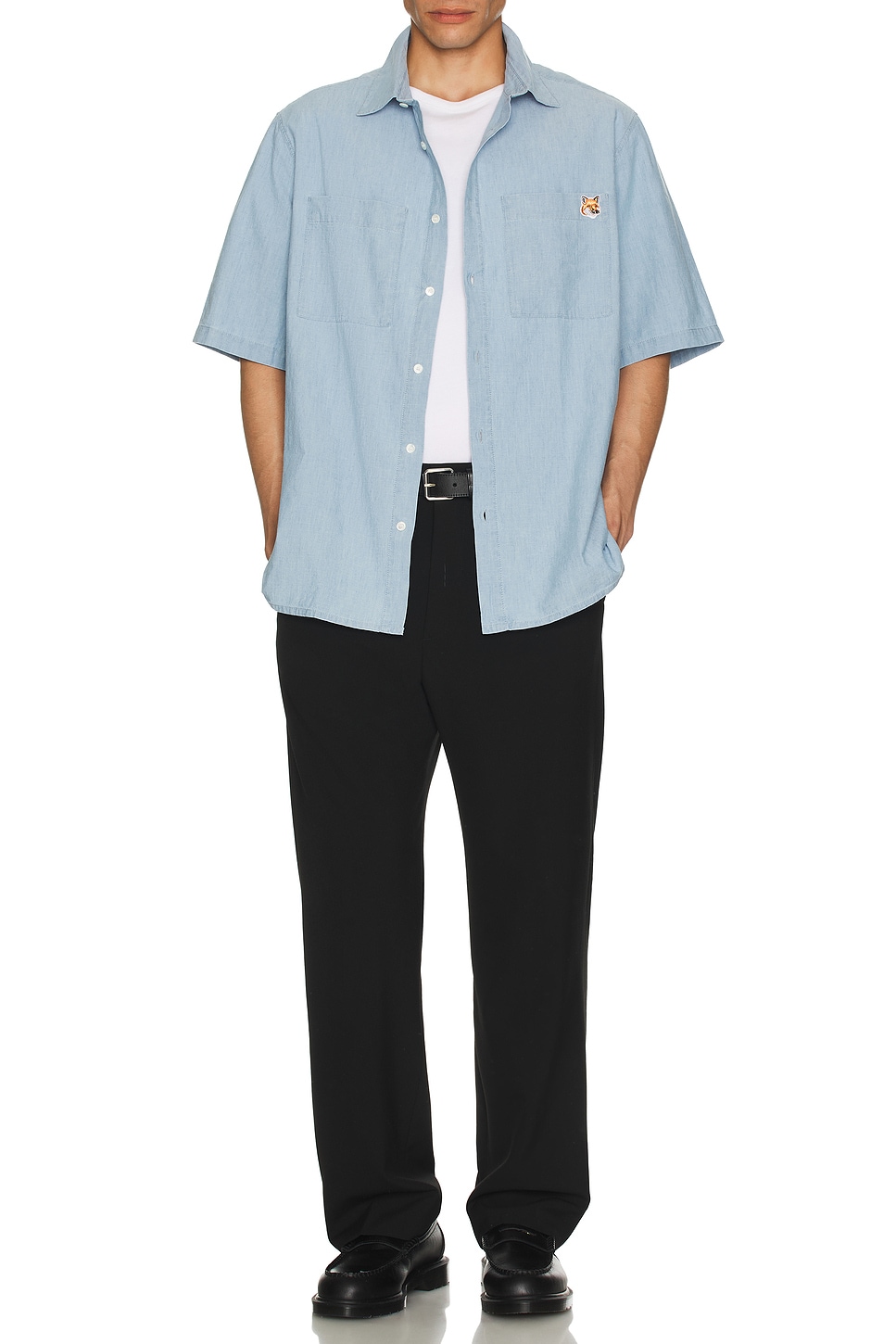 Image 1 of Maison Kitsune Relaxed Short Sleeve Shirt in Indigo