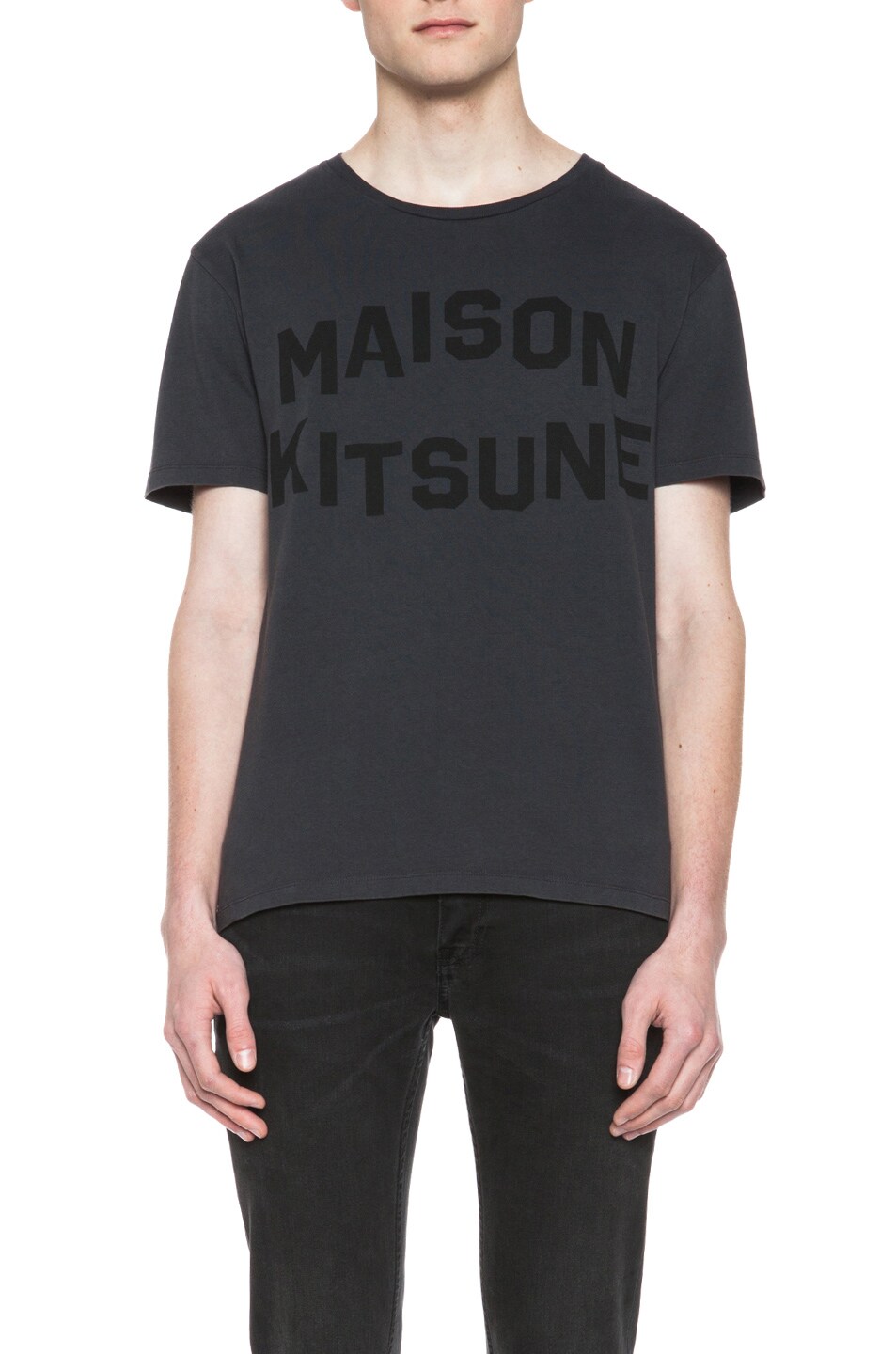 Image 1 of Maison Kitsune Crew Neck Cotton Print Tee in Black Bleach
