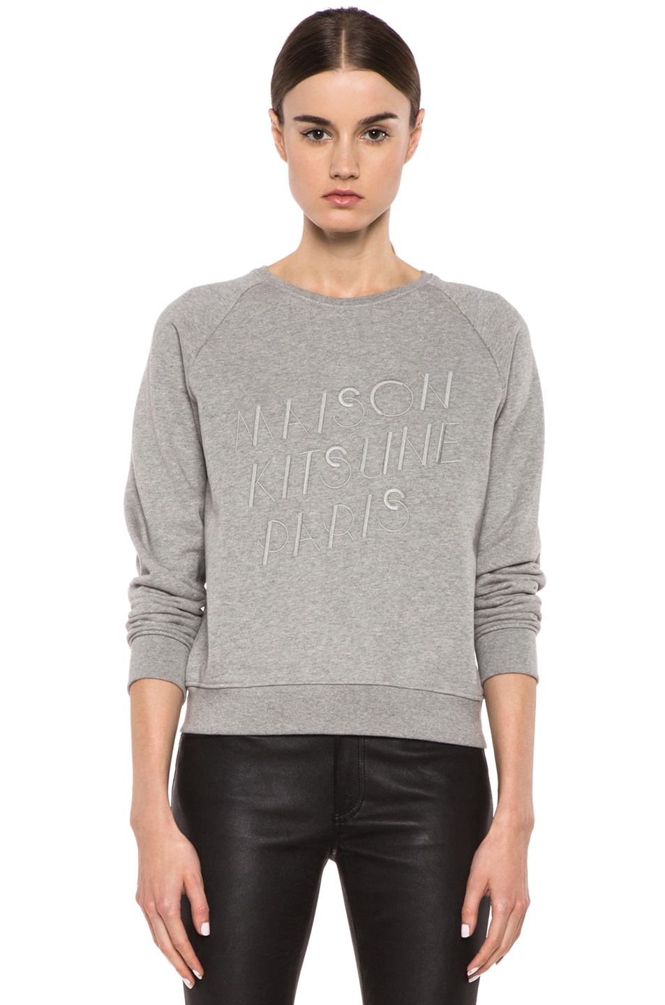 Image 1 of Maison Kitsune Classic Cotton Sweater with Embroidery in Grey Melange