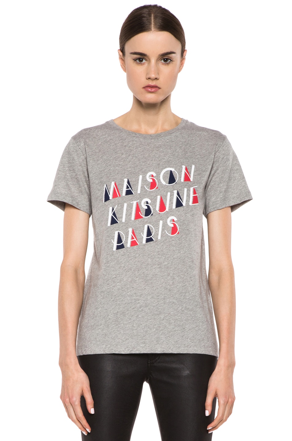 Image 1 of Maison Kitsune Cotton Tee with Print in Grey Melange
