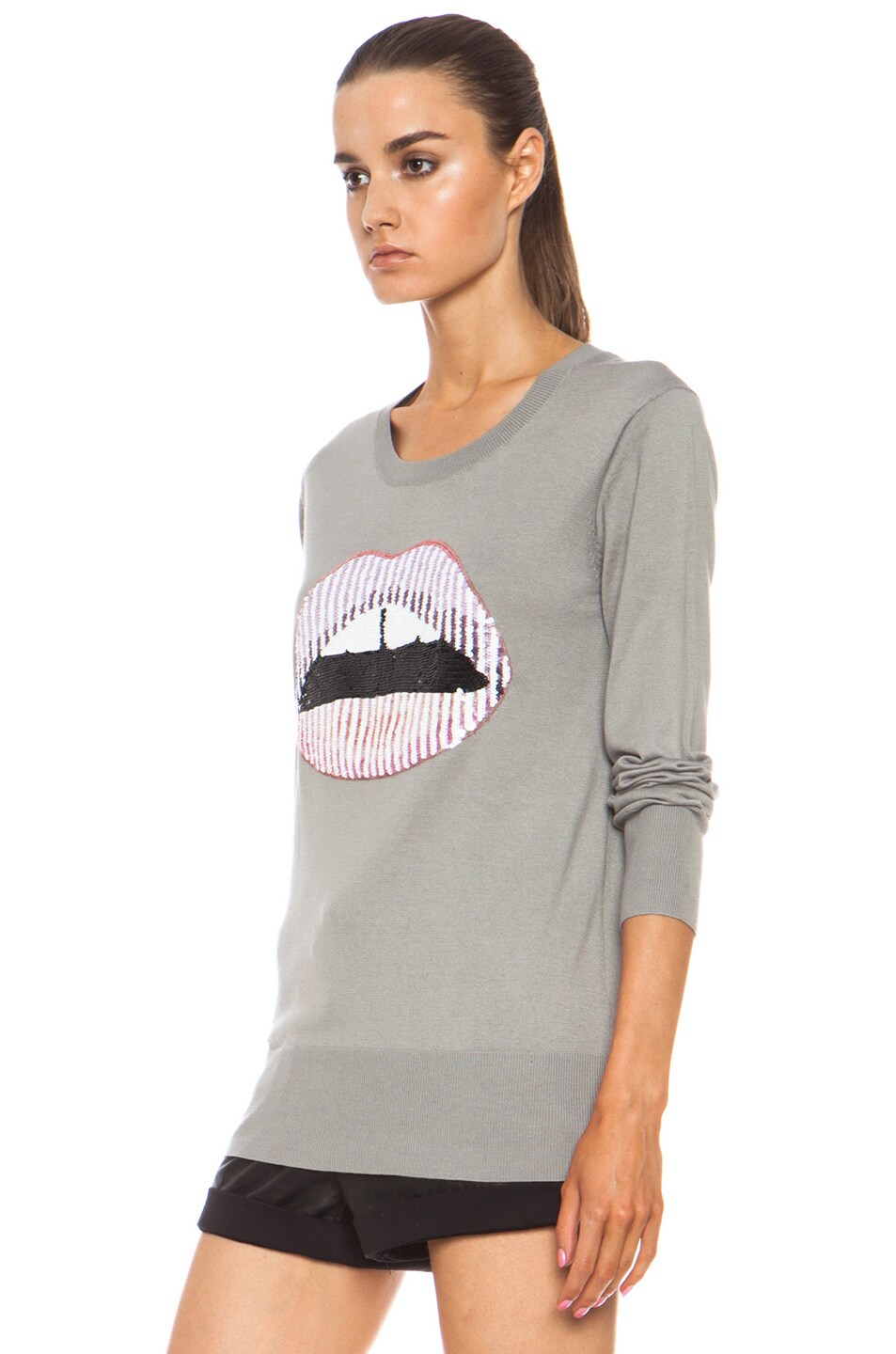 Markus Lupfer Candy Stripe Lara Lip Knit Jumper in Slate | FWRD