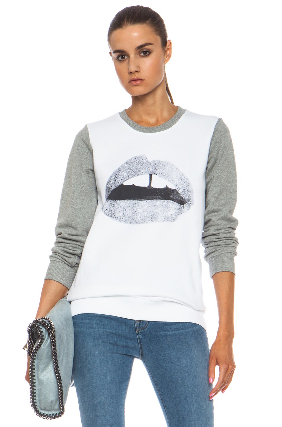 Image 1 of Markus Lupfer Glitter Lip Cotton Sweatshirt in White & Grey