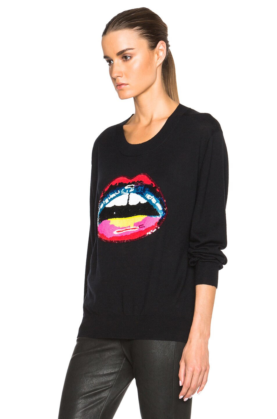 Markus Lupfer Circus Lara Lip Sequin Sweater in Black FWRD
