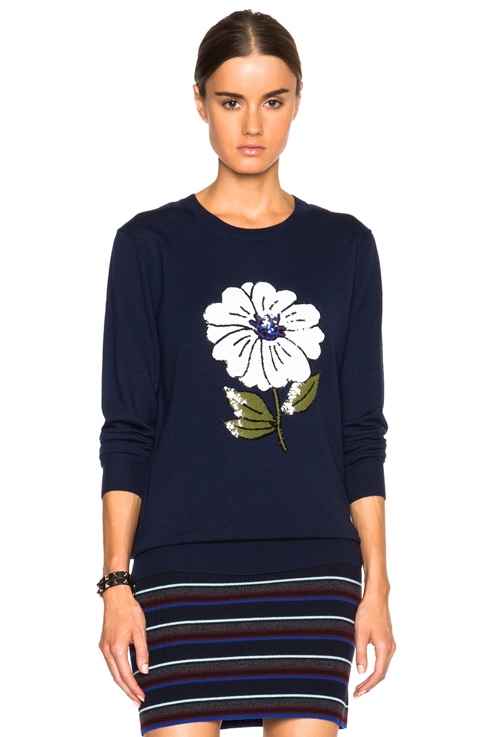 Image 1 of Markus Lupfer Graphic Flower Sweater in Navy