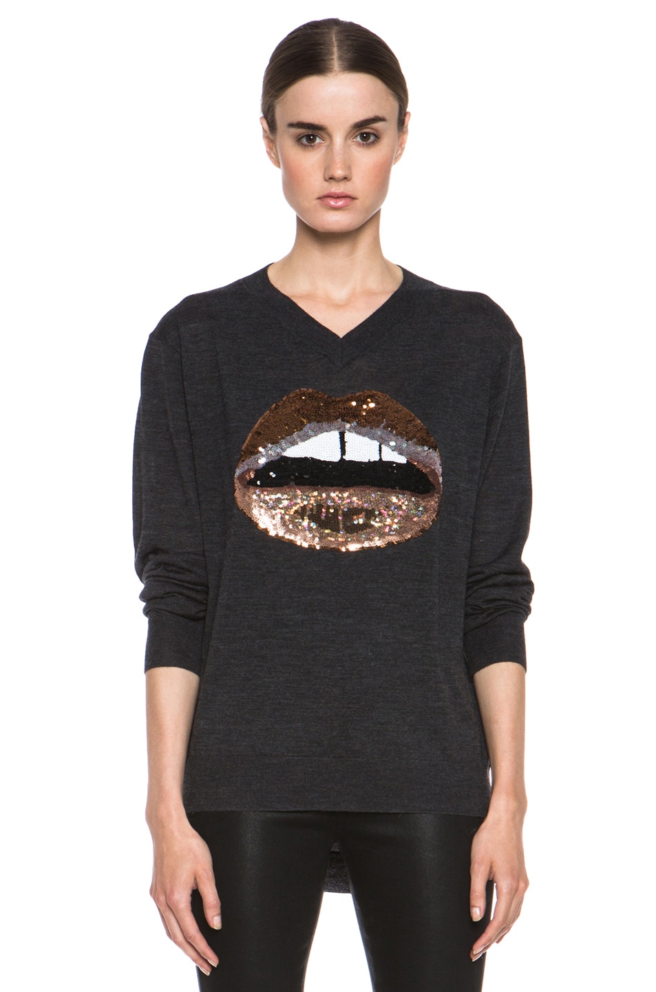 Image 1 of Markus Lupfer V Neck Sweater in Charcoal