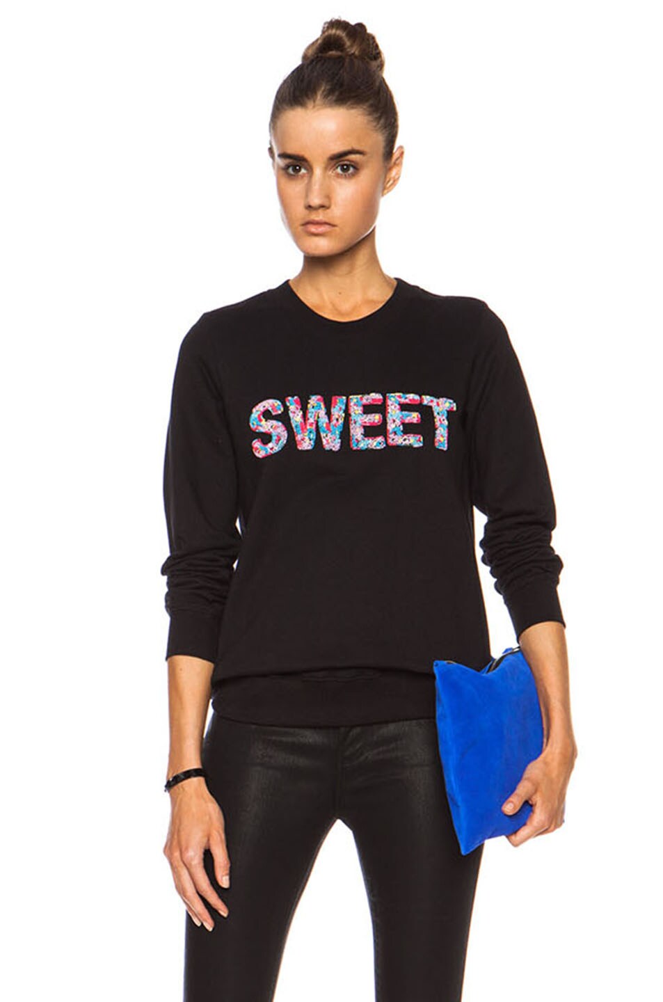 Image 1 of Markus Lupfer Sweet Beaded Cotton Sweatshirt in Black