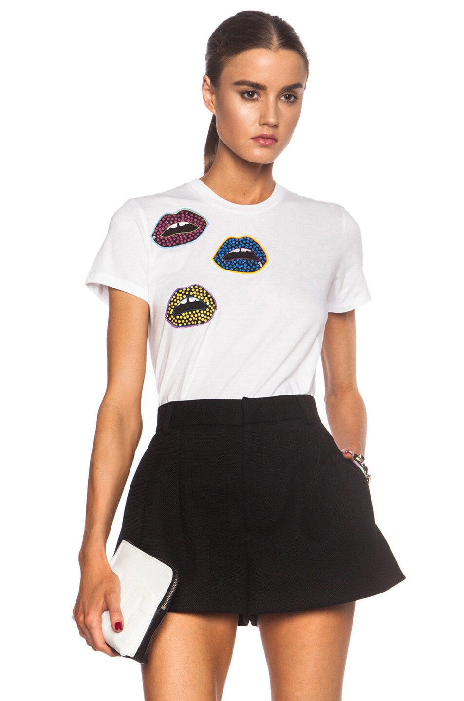 Image 1 of Markus Lupfer Sequin Lip Kate Cotton Tee in White