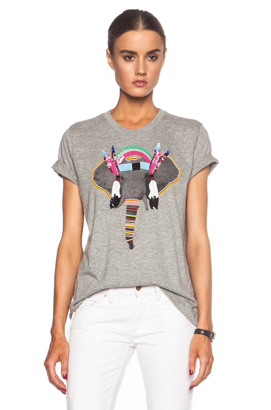 Image 1 of Markus Lupfer Elephant Embroidered Cotton-Blend Tee in Grey Marl