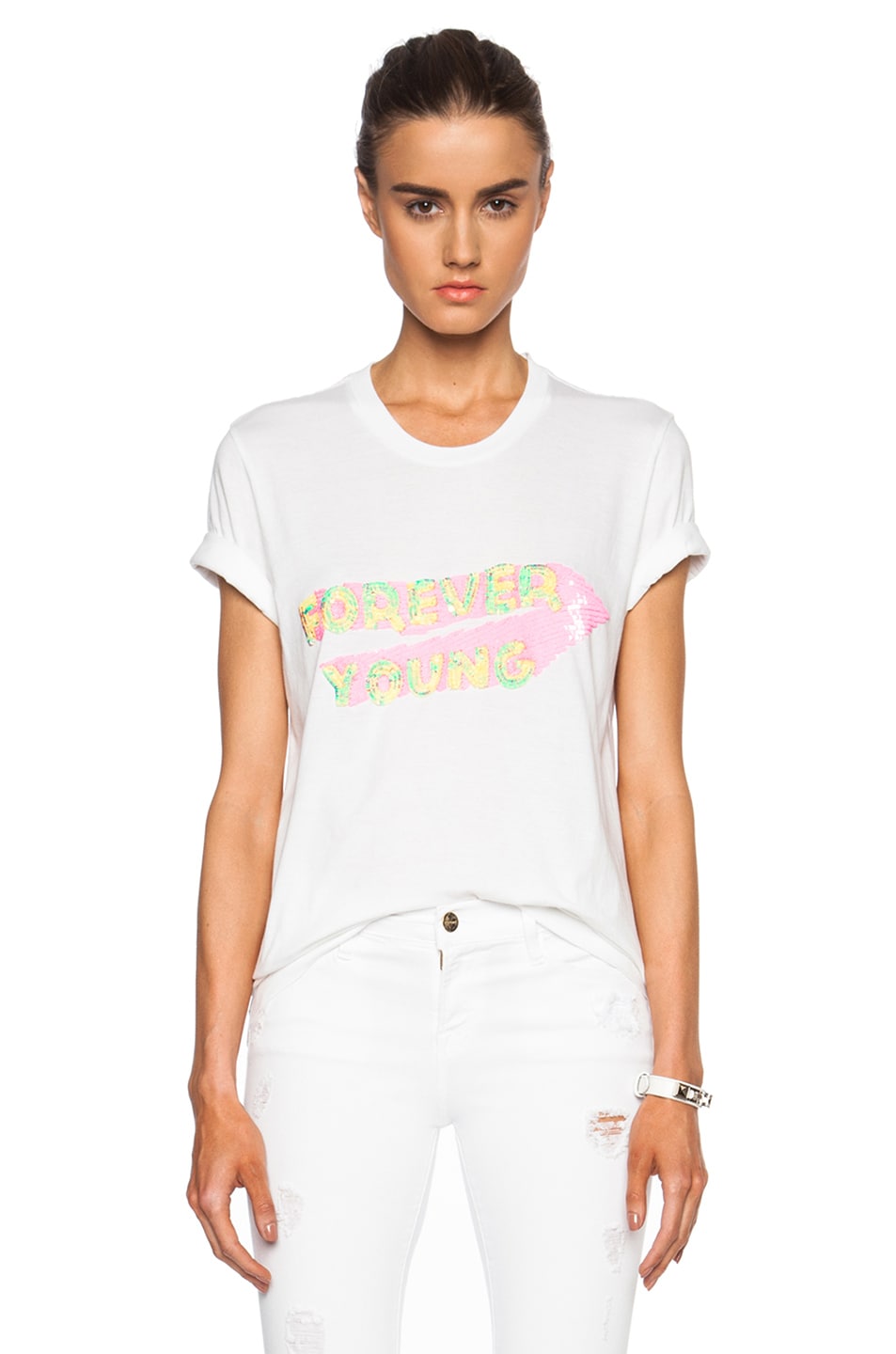 Image 1 of Markus Lupfer Forever Young Sequin Alex Cotton Tee in White