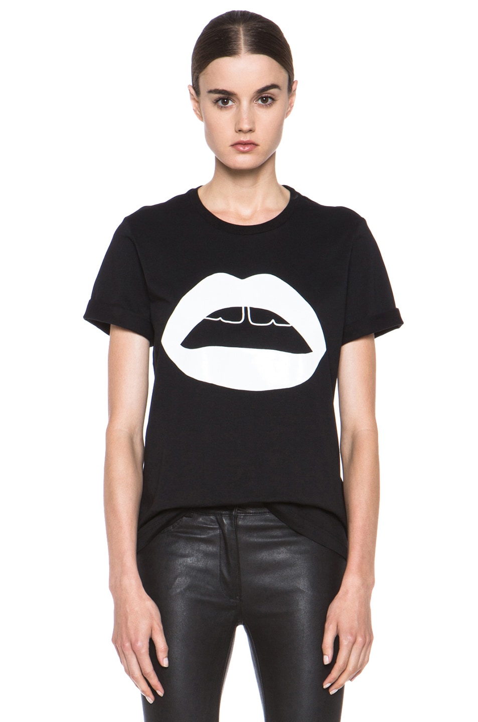 Image 1 of Markus Lupfer Rubber Graphic Lip Cotton Tee in Black & White