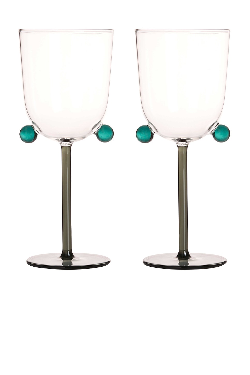 Image 1 of Maison Balzac Pompom Wine Glasses Set Of 2 in Smoke, Clear, & Teal