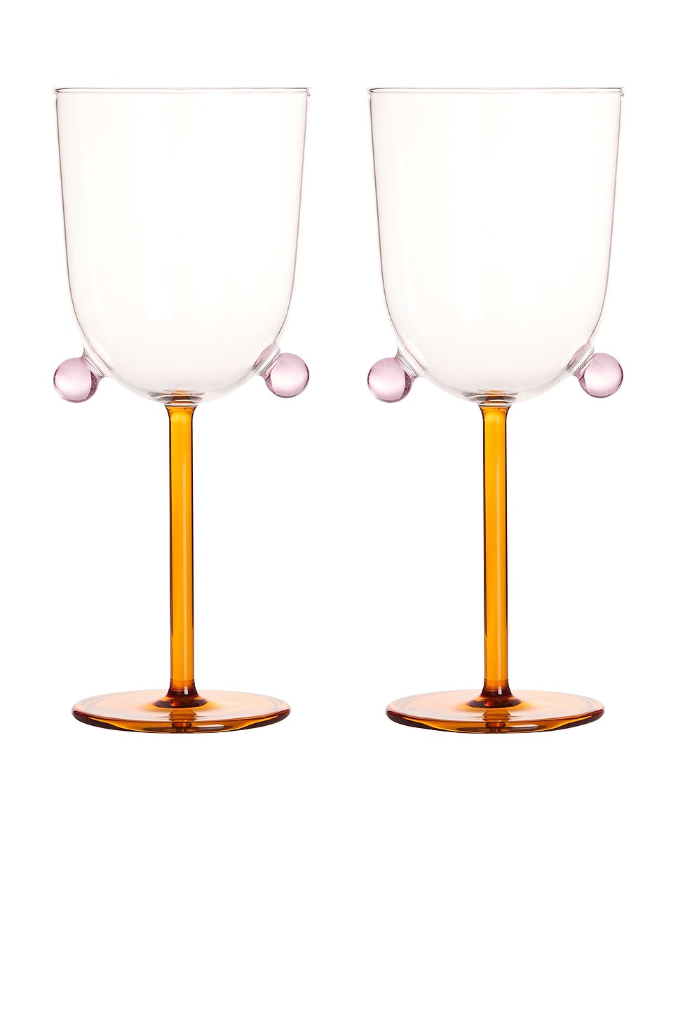 Image 1 of Maison Balzac Pompom Wine Glasses Set Of 2 in Miel, Clear, & Pink
