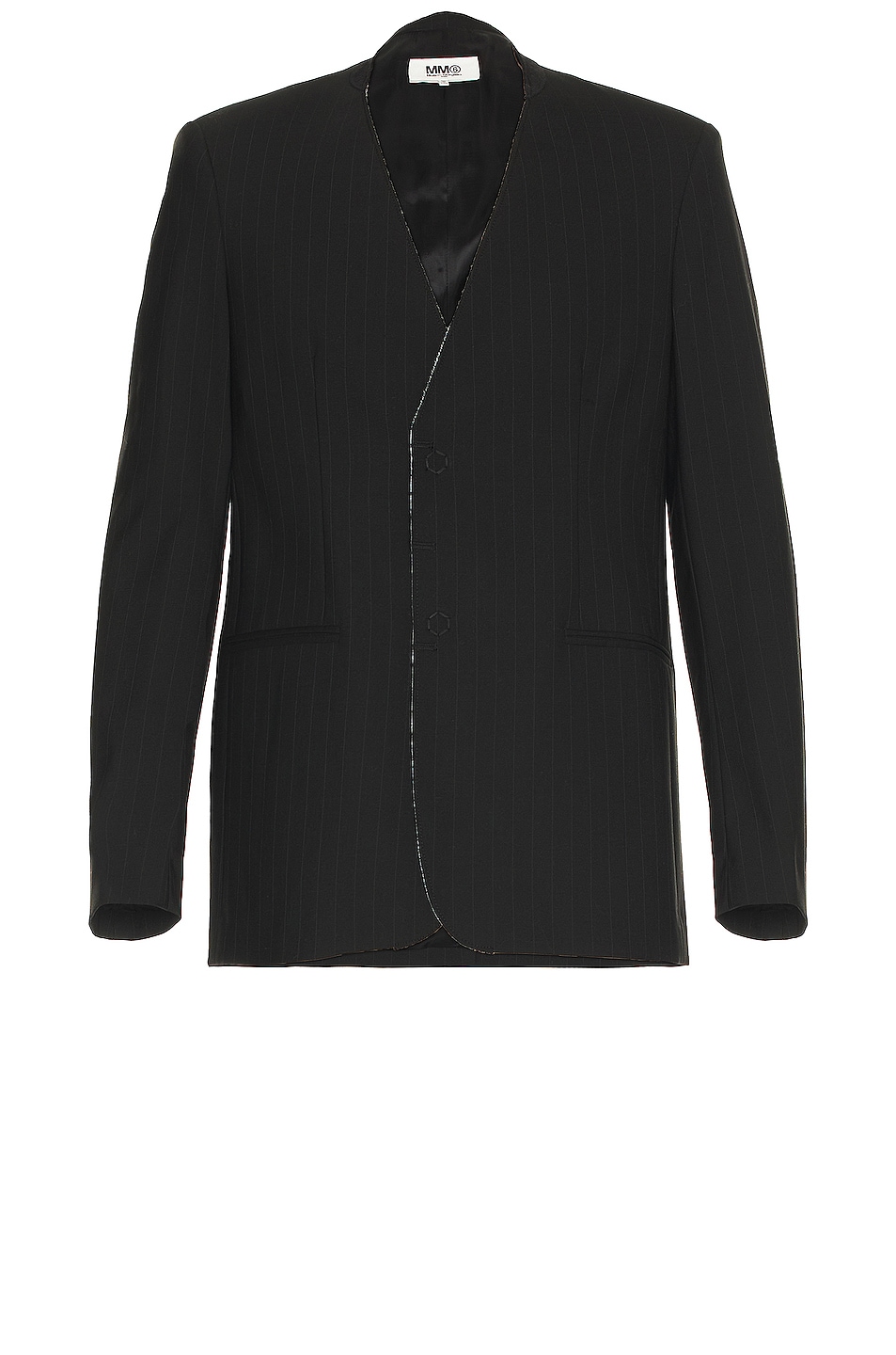 Image 1 of MM6 Maison Margiela Pinstripe Wool Jacket in Black