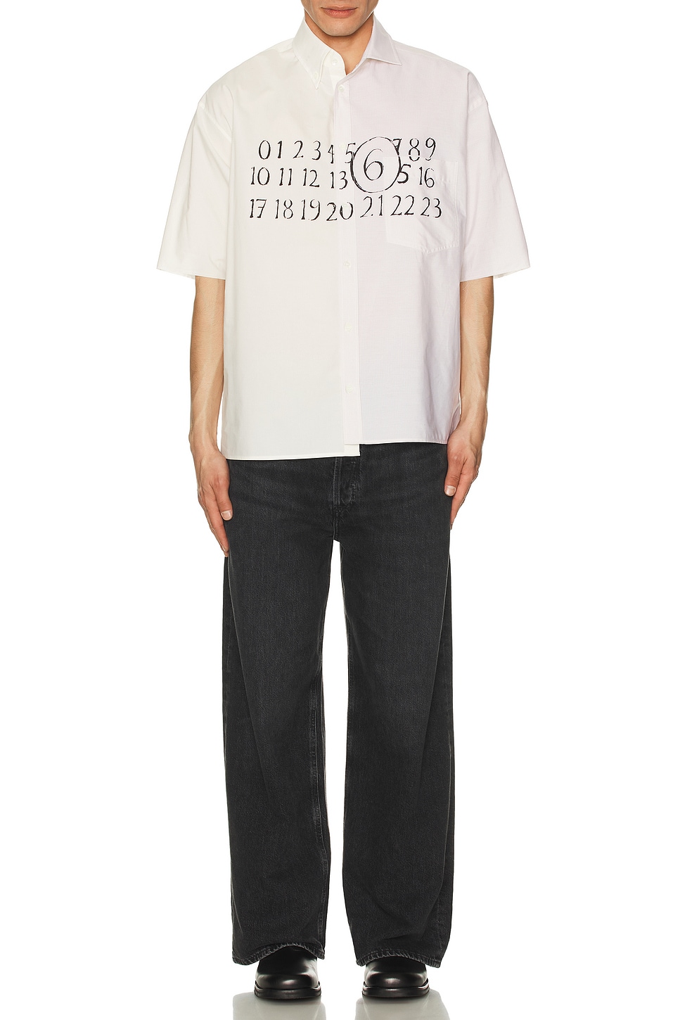 Image 1 of MM6 Maison Margiela Button Down Numbers Shirt in Off White Stripes, White, & Beige