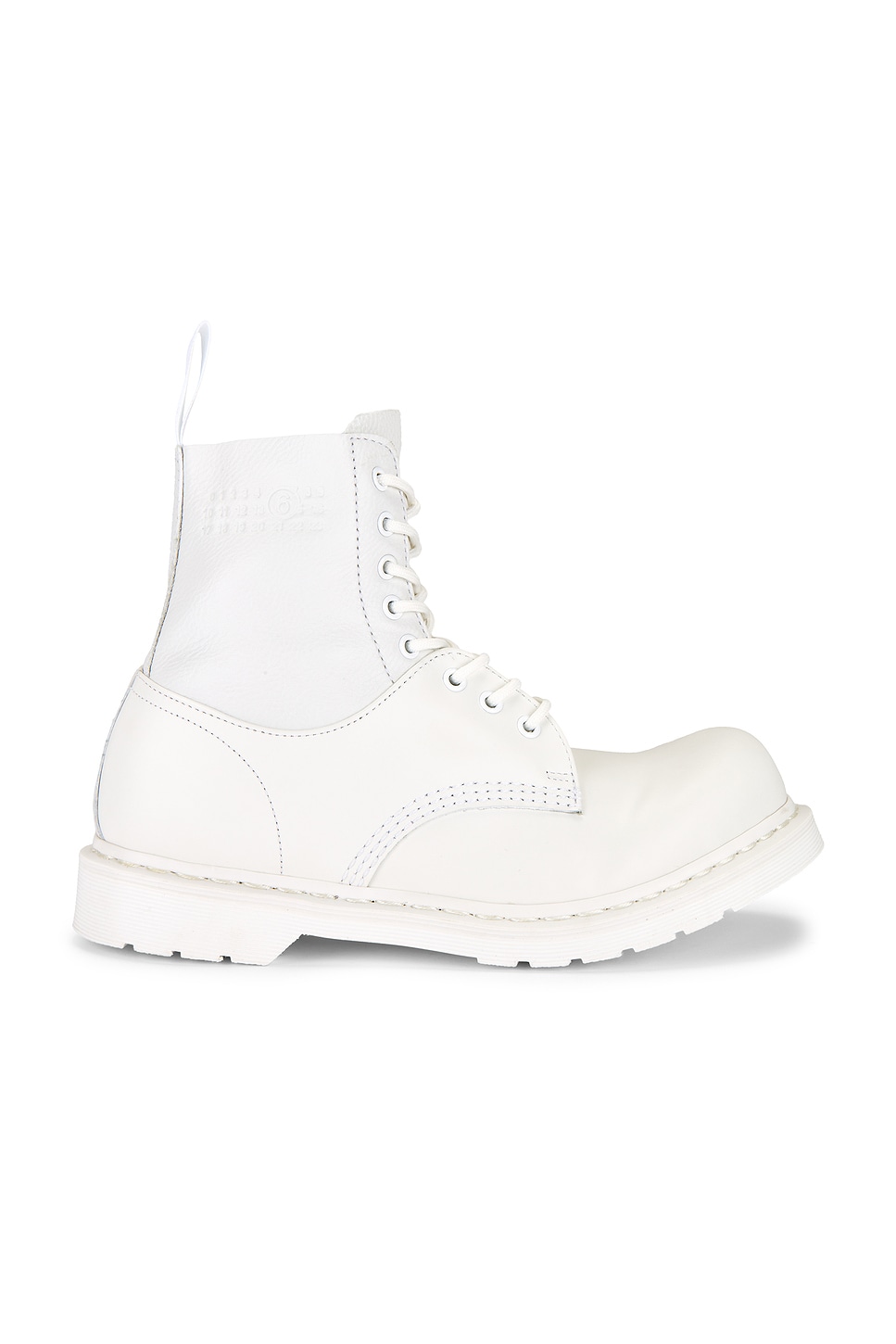 Image 1 of MM6 Maison Margiela x Dr. Martens 1460 8-Eye Without Steel Toe in Vintage Smooth, White Virginia, & White