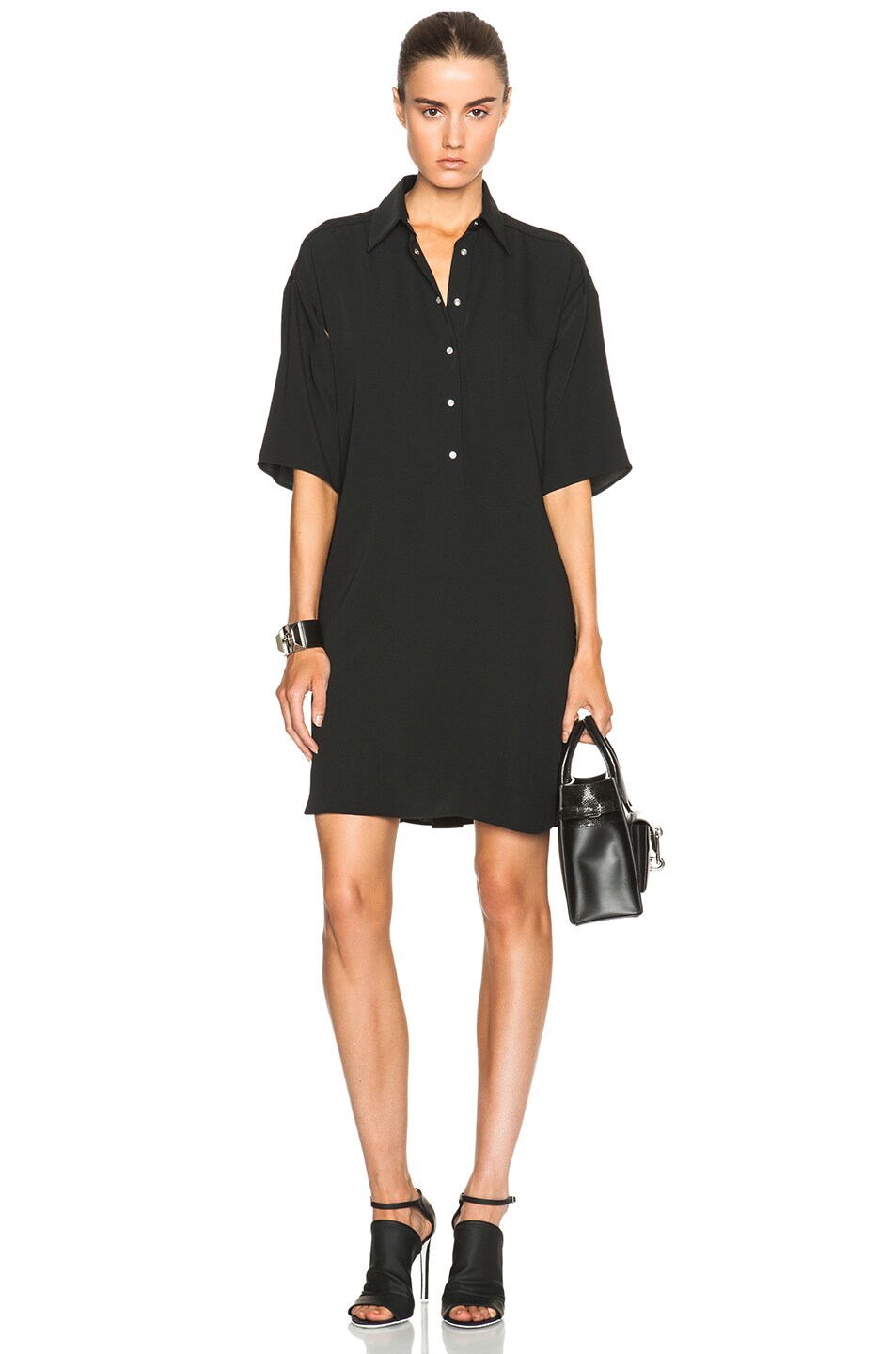 Image 1 of MM6 Maison Margiela Collared Shirt Poly Dress in Black