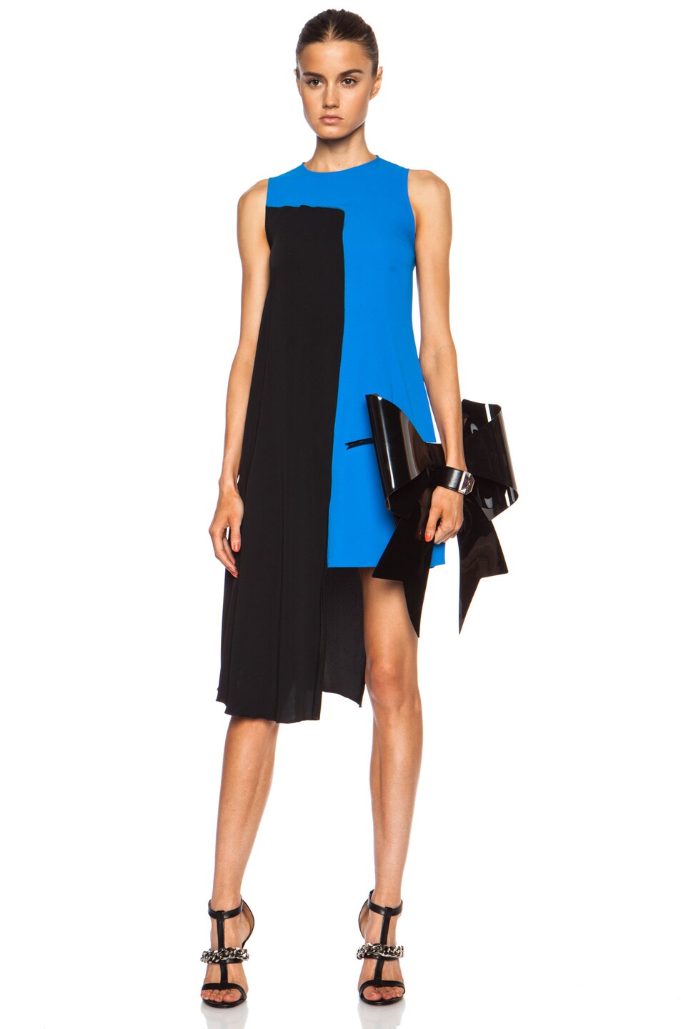 Image 1 of MM6 Maison Margiela Pleated Tank Poly Dress in Black & Comic Blue