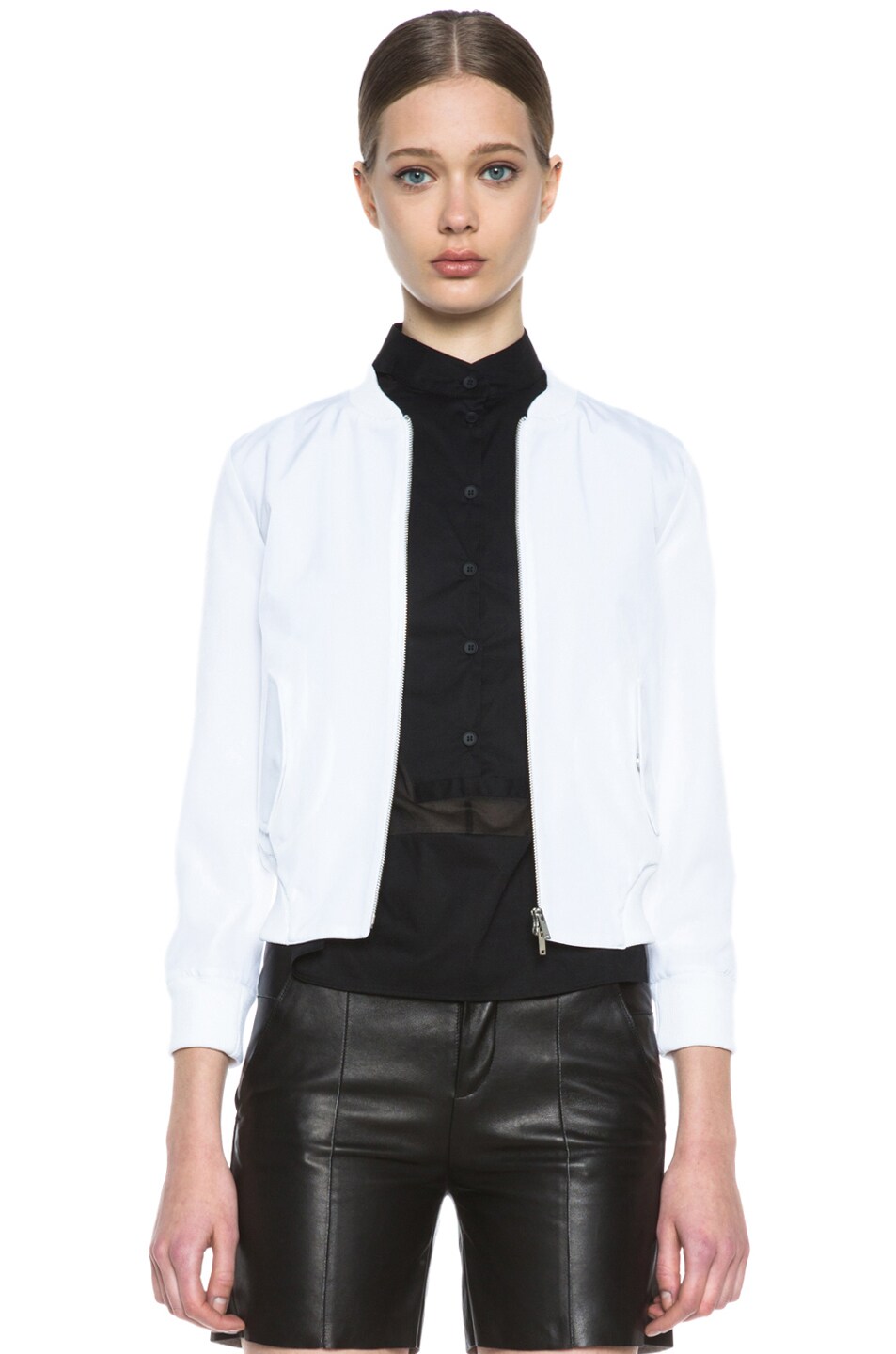 Image 1 of MM6 Maison Margiela Cropped Poly Varsity Jacket in Optic White