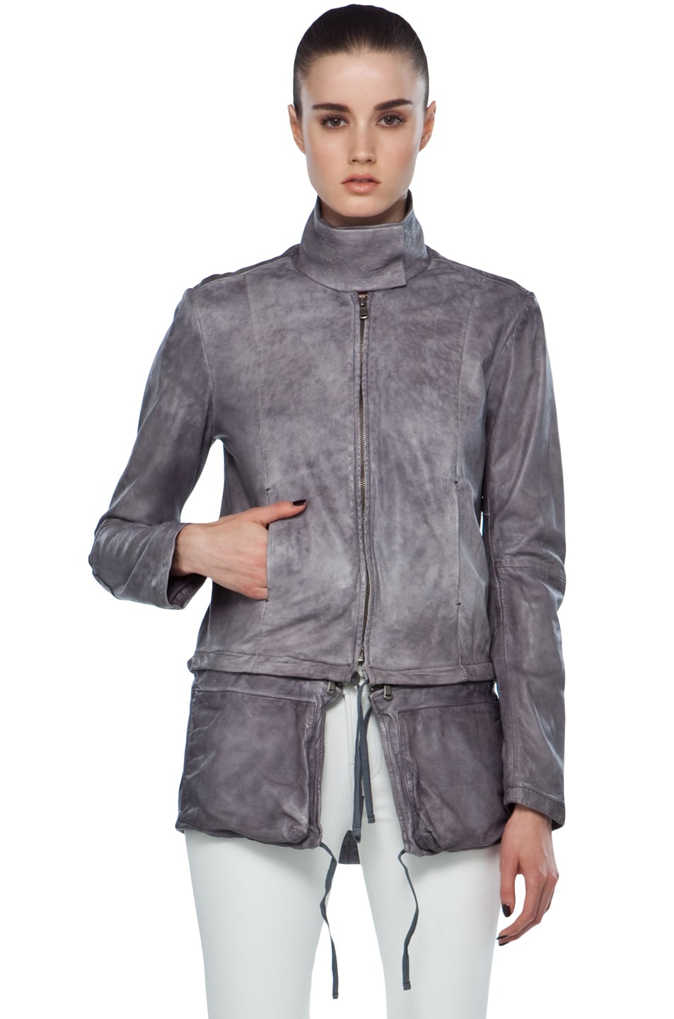 Image 1 of MM6 Maison Margiela Leather Jacket in Grey