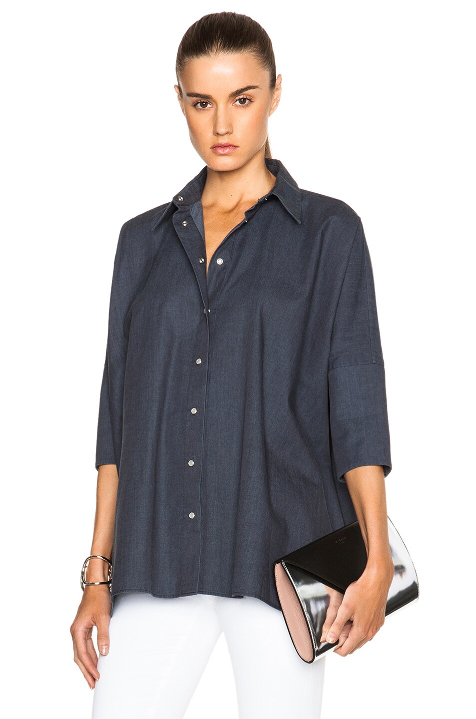 Image 1 of MM6 Maison Margiela Cotton Chambray Button Down Top in Indigo