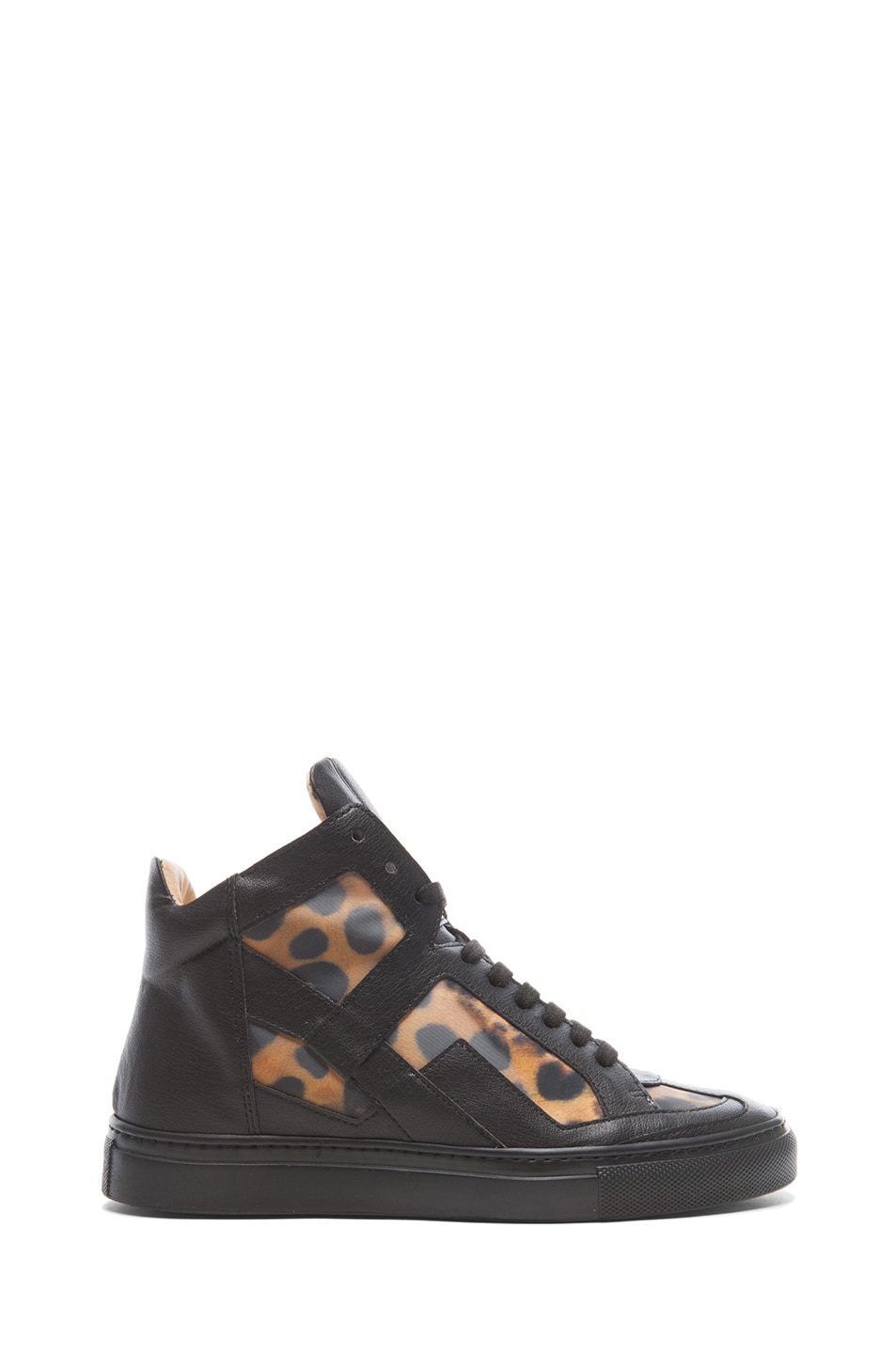 Image 1 of MM6 Maison Margiela Leather High Top Sneakers in Black & Leopard