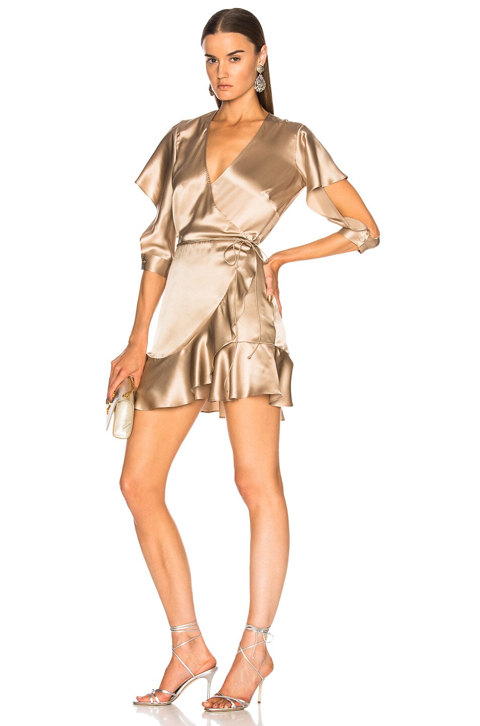 Image 1 of Michelle Mason for FWRD Flutter Wrap Dress in Champagne