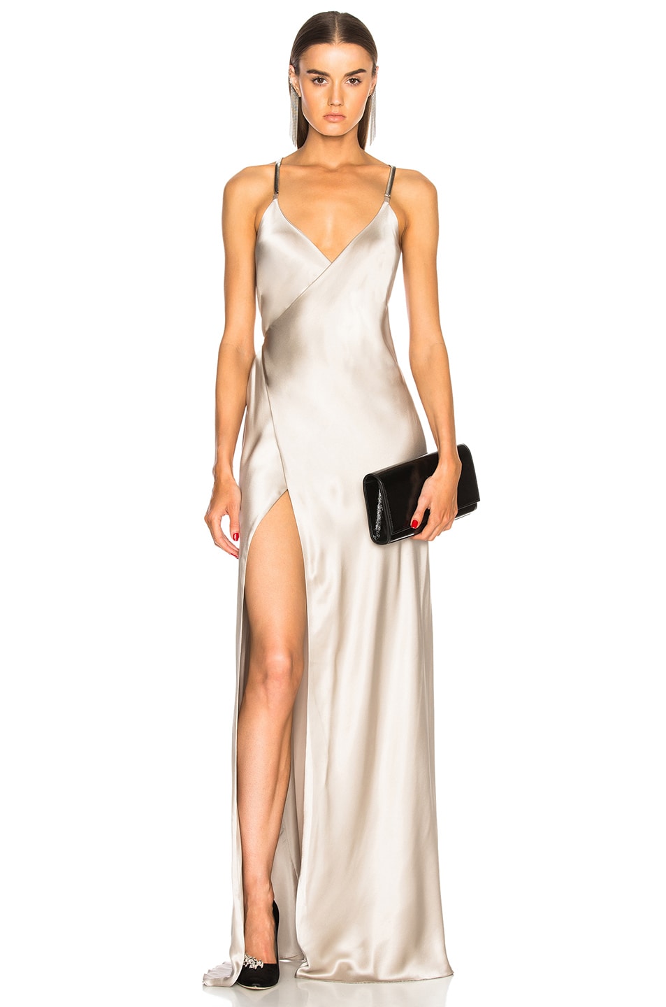 Image 1 of Michelle Mason Chain Wrap Gown in Platinum