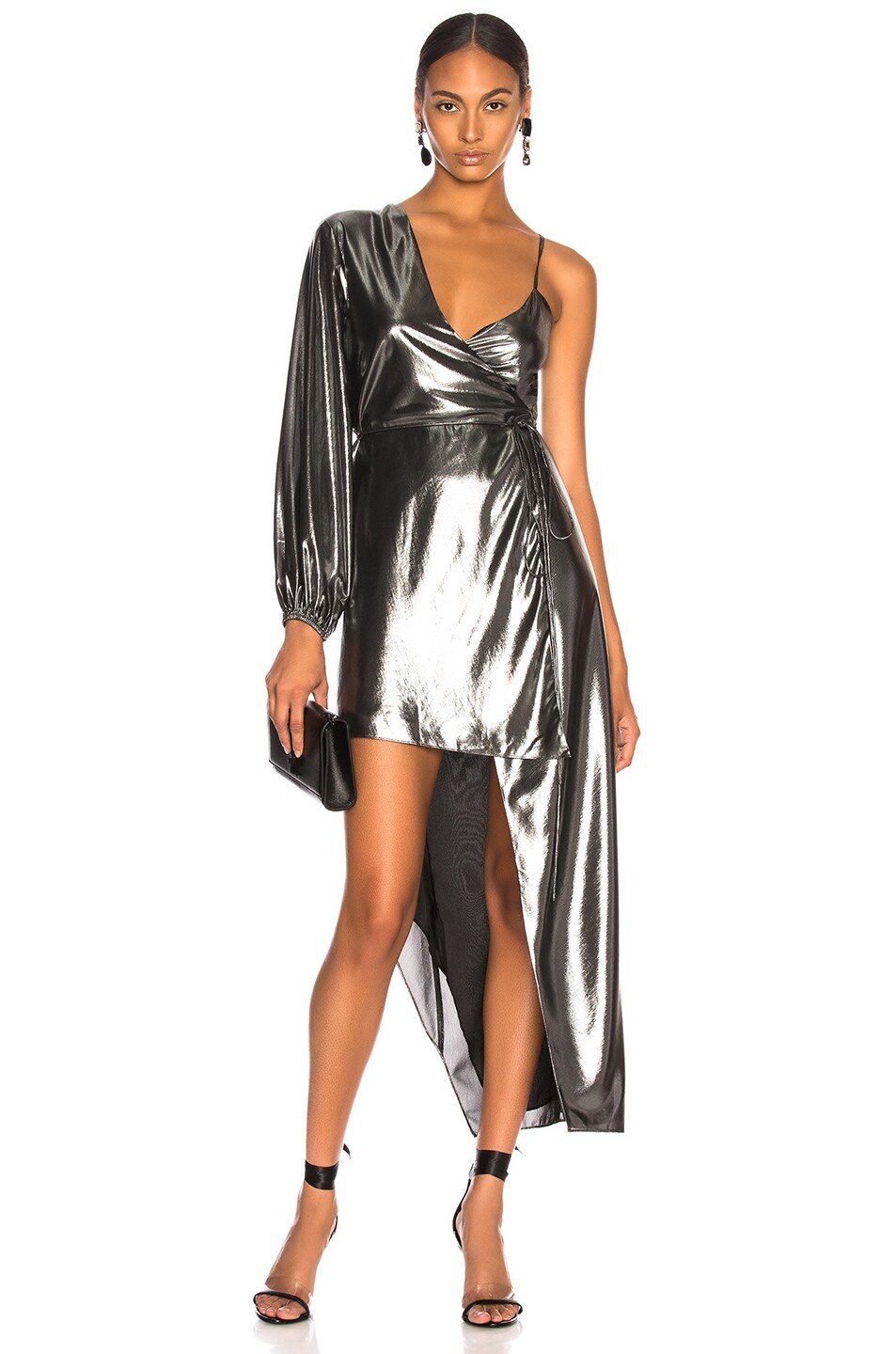 Image 1 of Michelle Mason Asymmetrical Wrap Dress in Gunmetal