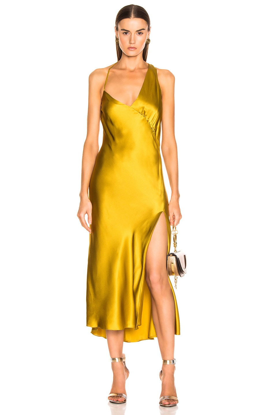 Image 1 of Michelle Mason Gathered Slip Dress in Citron