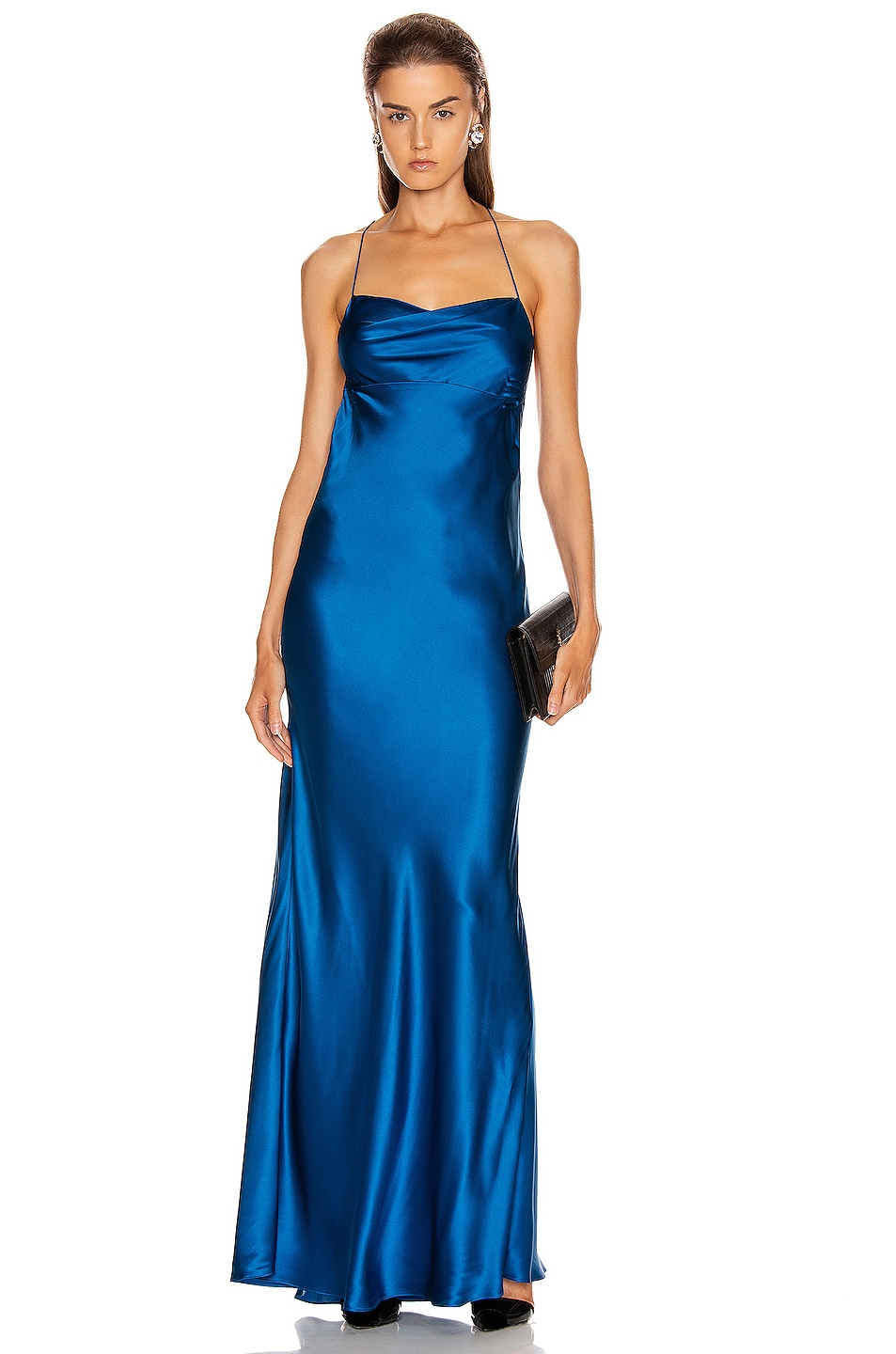 Image 1 of Michelle Mason Cowl Bias Gown in Marine