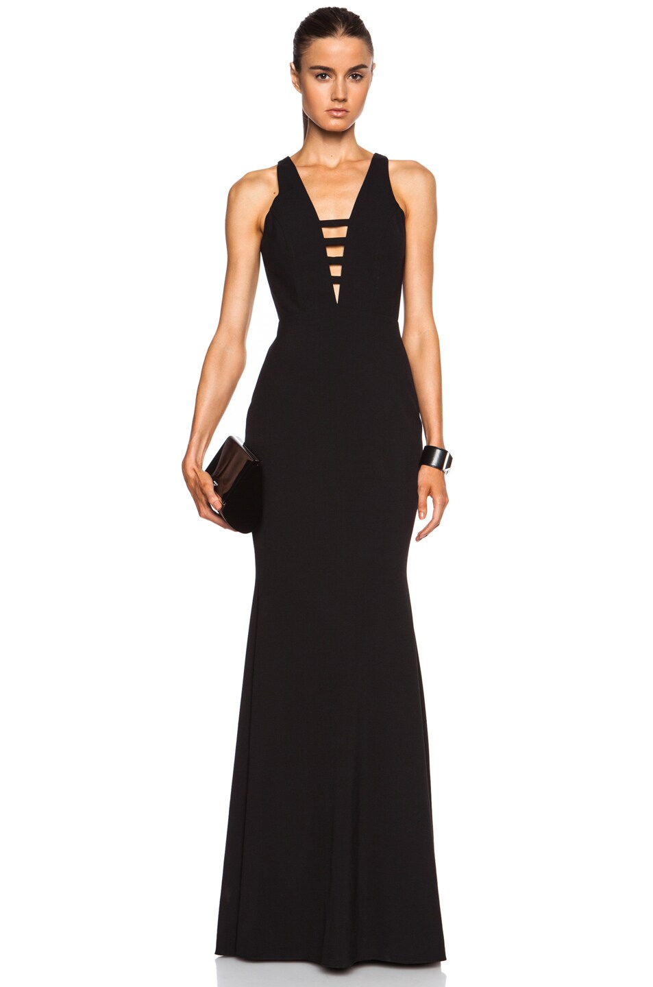 Image 1 of Michelle Mason Bar Strap Polyamide-Blend Gown in Black