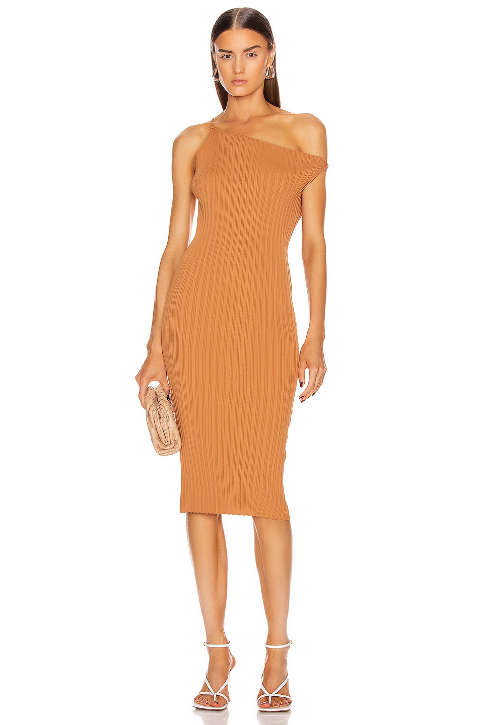 Image 1 of Michelle Mason Asymmetrical Rib Dress in Apricot