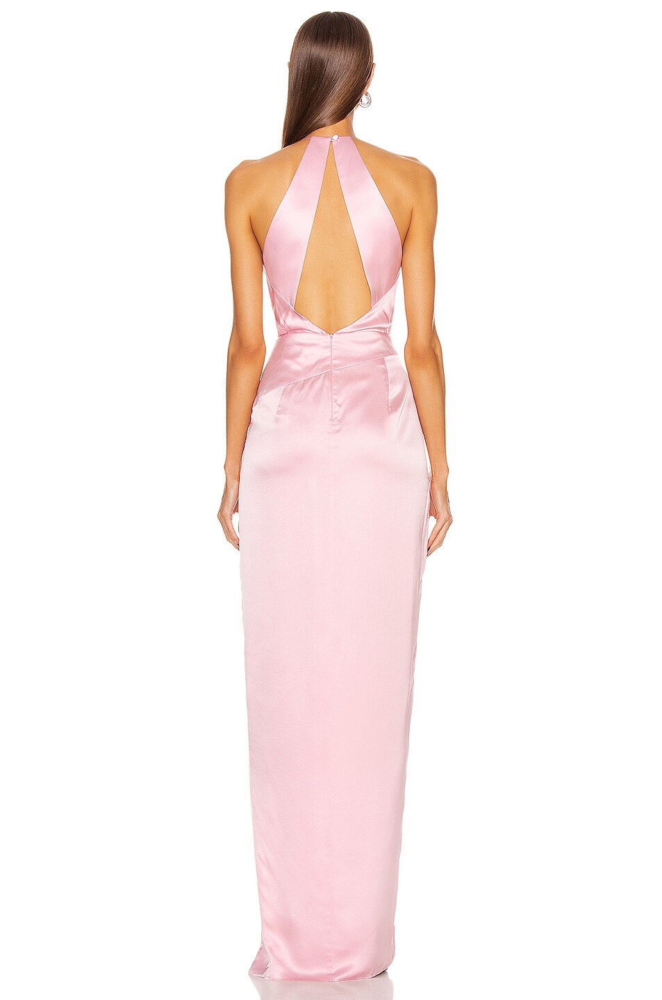 Michelle Mason Pleat Halter Gown With Slit in Petal | FWRD