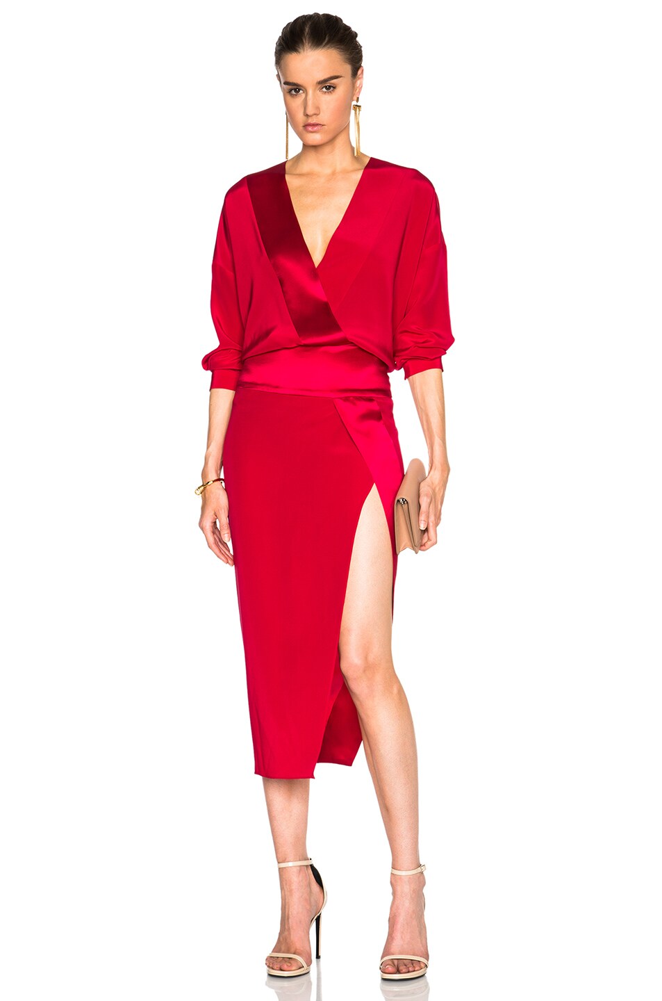 Image 1 of Michelle Mason Obi Wrap Dress in Cranberry