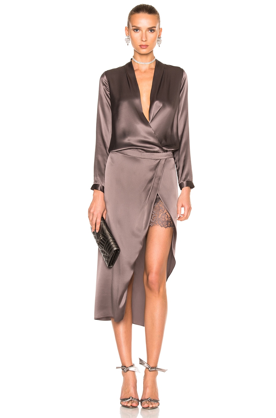Image 1 of Michelle Mason Long Sleeve Dress With Slip in Truffle