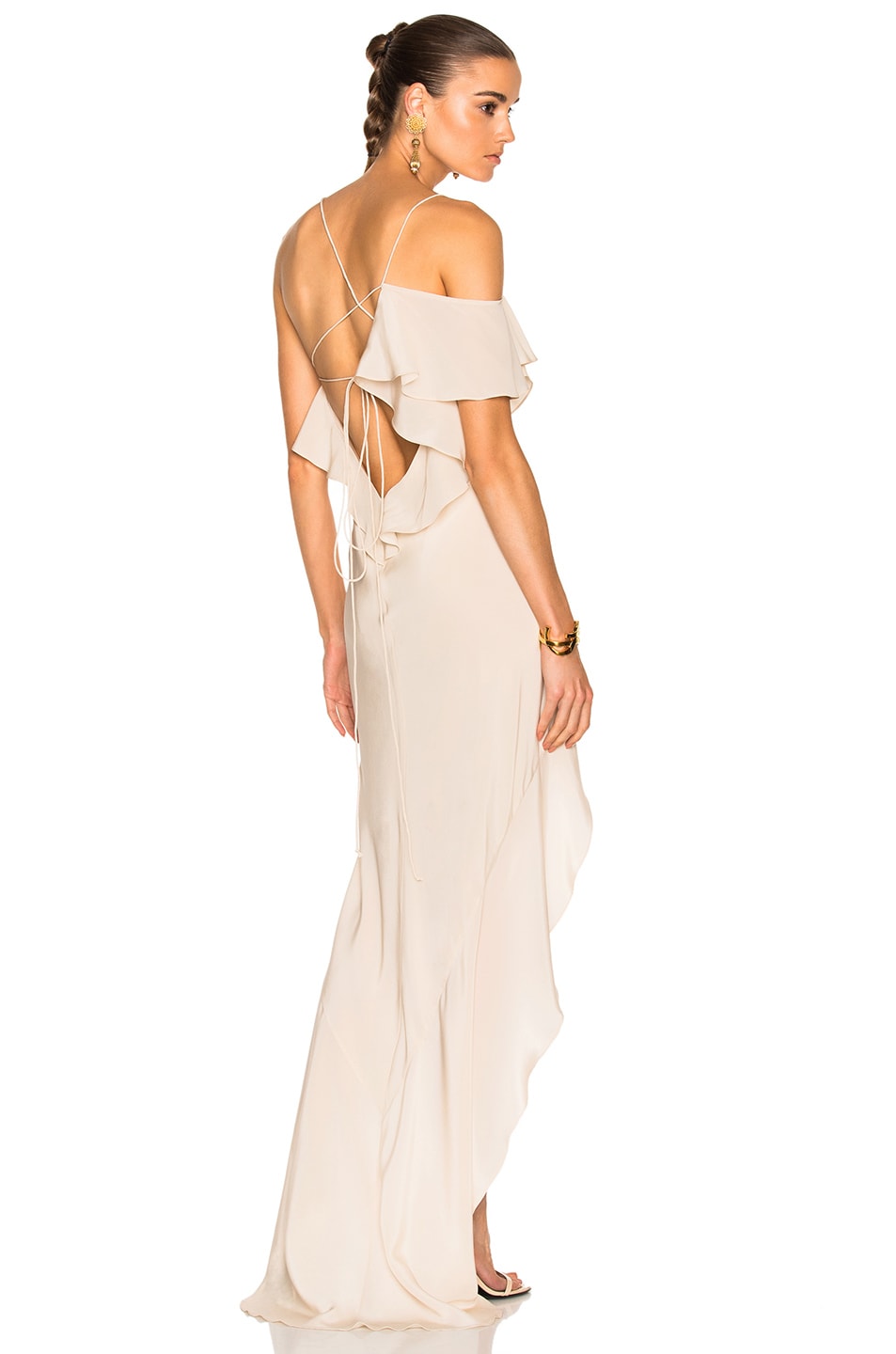 Image 1 of Michelle Mason Asymmetrical Ruffle Gown in Bisque