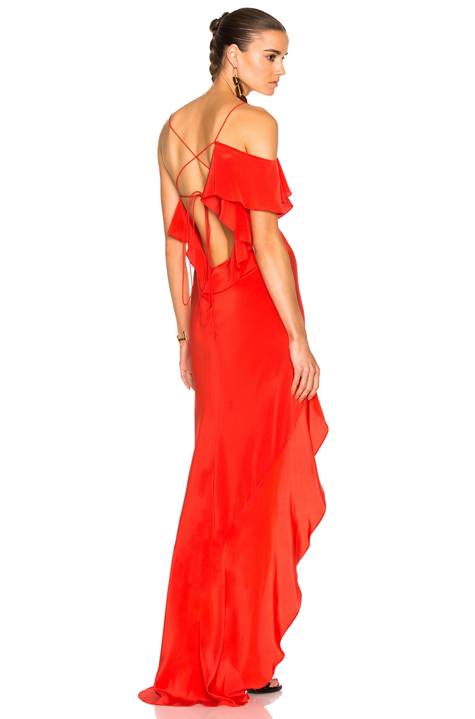 Image 1 of Michelle Mason Asymmetrical Ruffle Gown in Poppy