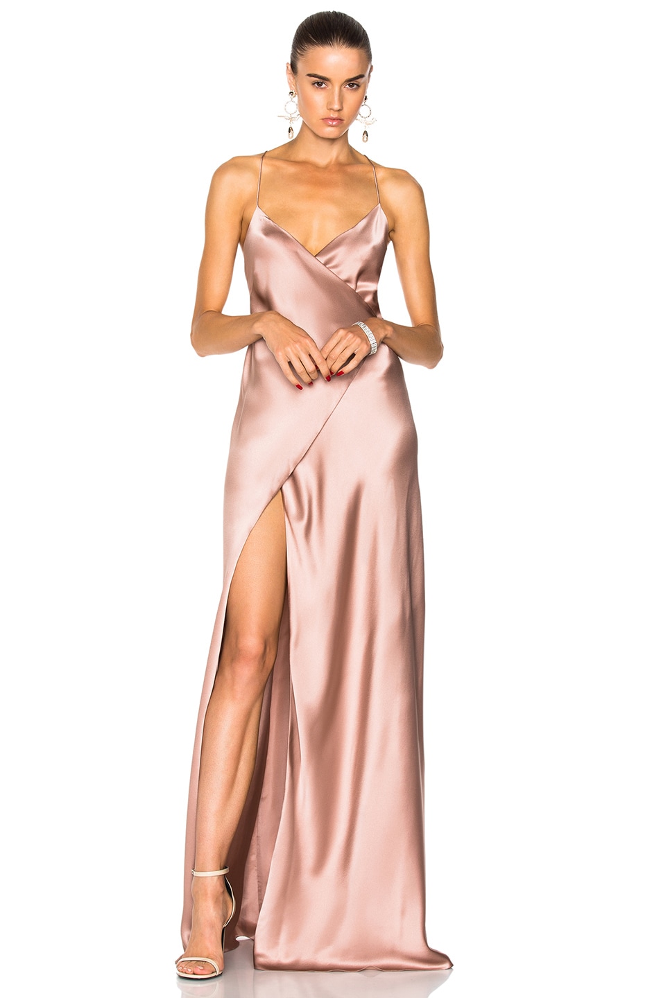 Image 1 of Michelle Mason for FWRD Strappy Wrap Gown in Dusty Mauve