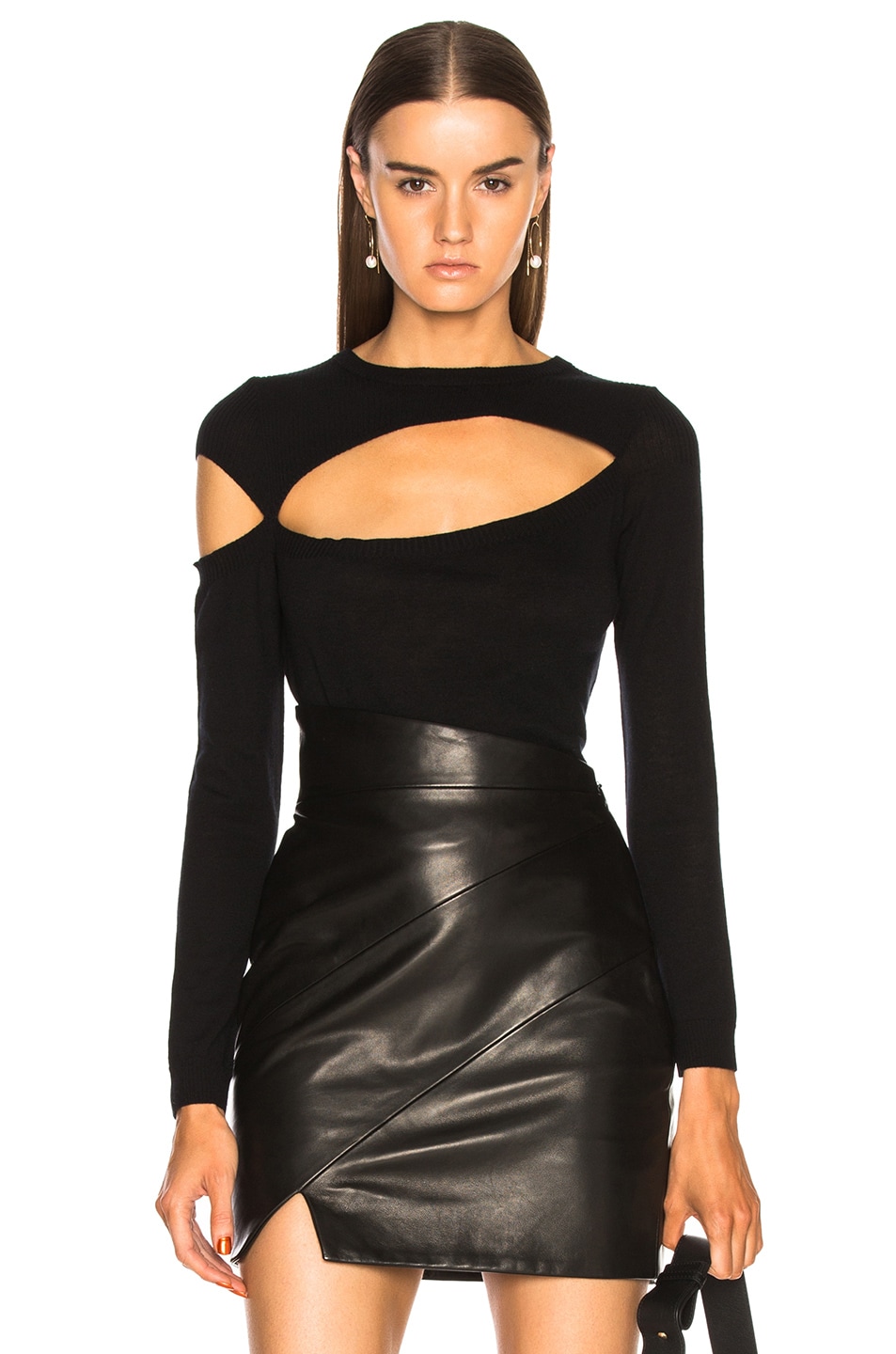 Image 1 of Michelle Mason Asymmetrical Cut Out Sweater in Black