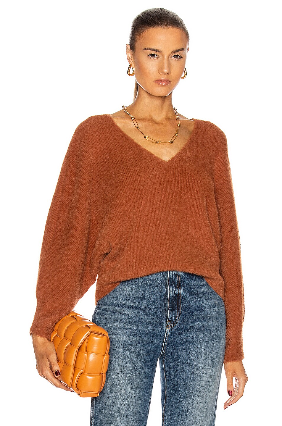 Image 1 of Michelle Mason Oversized V-Neck Sweater in Copper