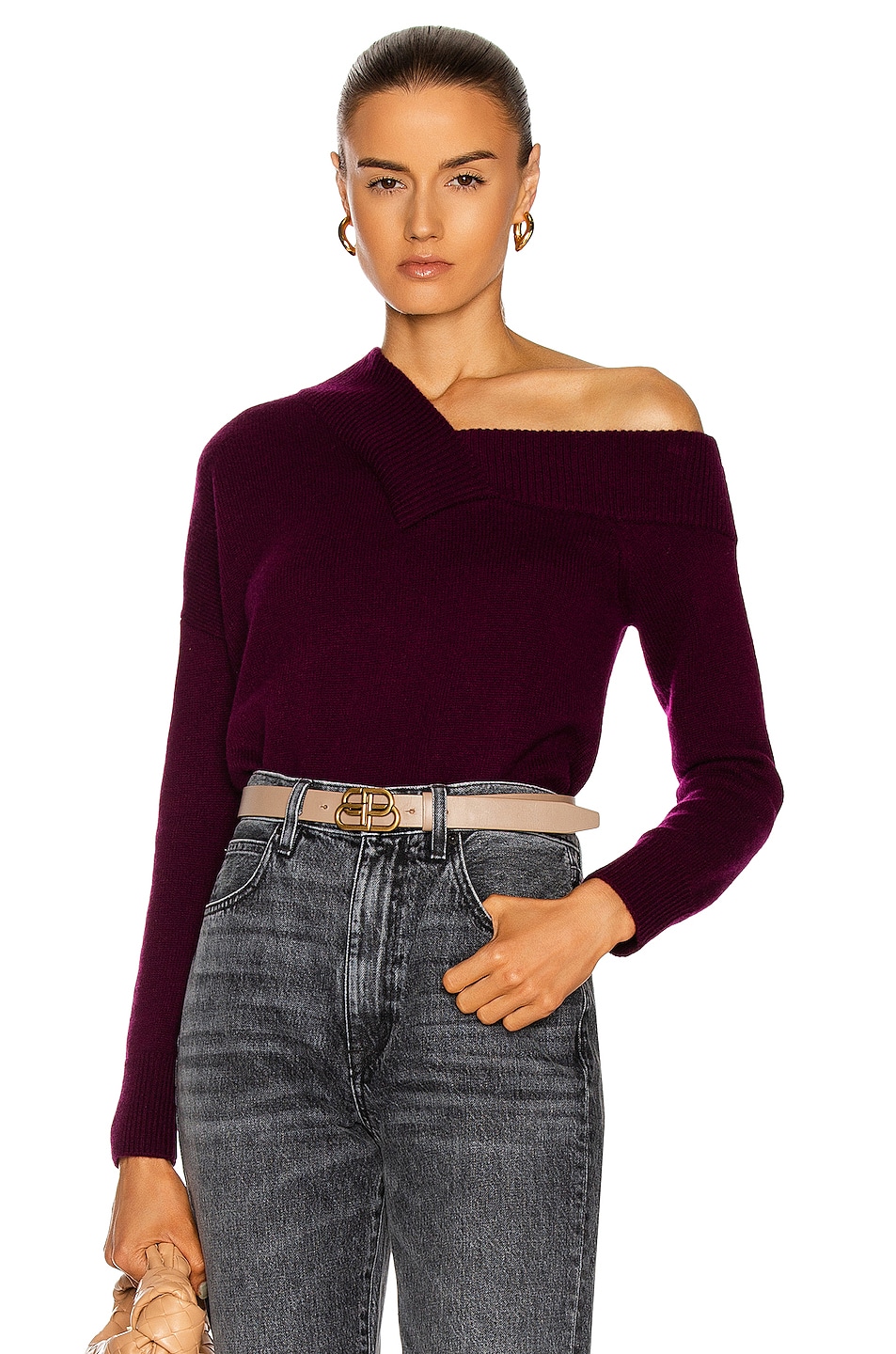 Image 1 of Michelle Mason Off Shoulder Sweater in Oxblood