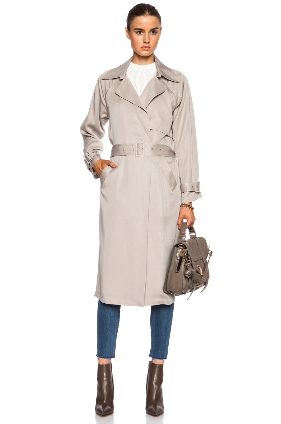 Image 1 of Michelle Mason Tencel Trench Coat in Putty