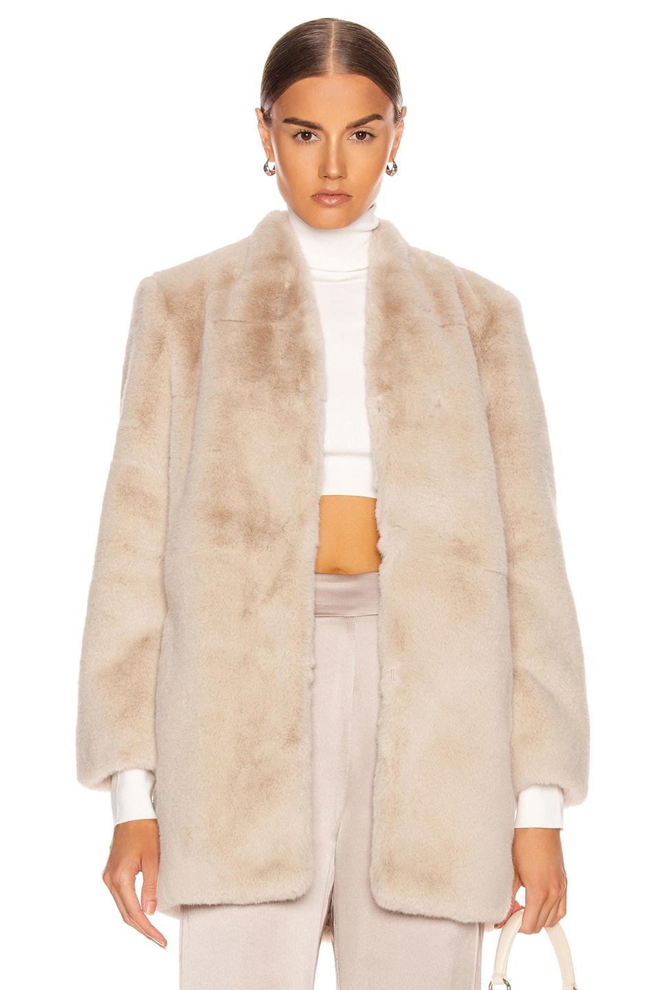 Image 1 of Michelle Mason Faux Fur Car Coat in Oyster