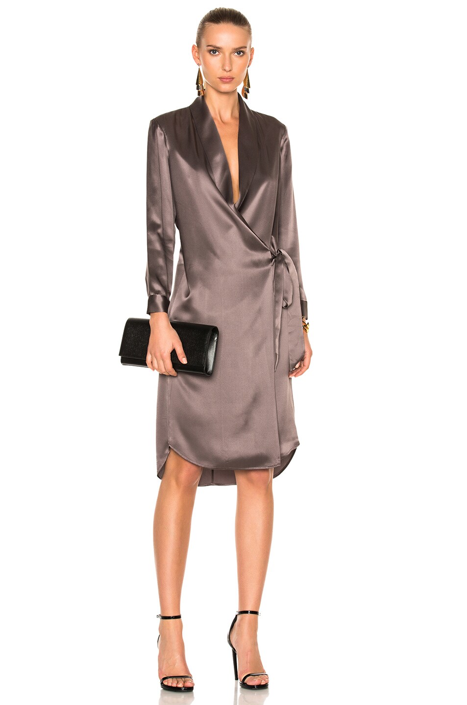 Image 1 of Michelle Mason for FWRD Long Sleeve Belted Tunic Coat in Truffle